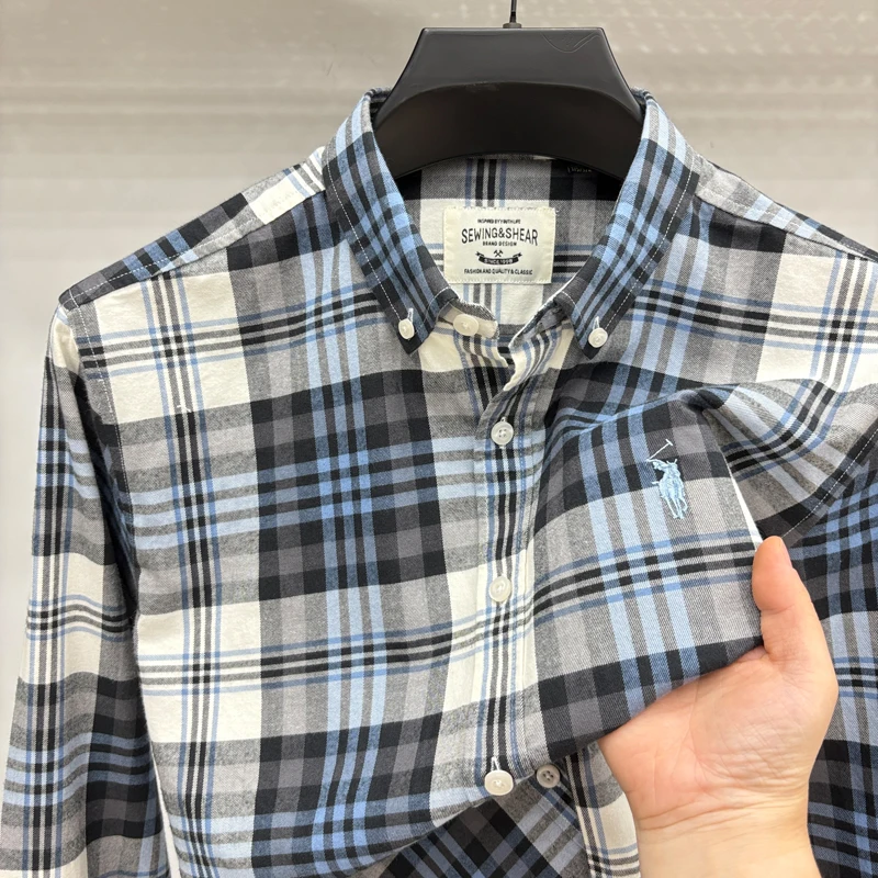 

Мужская рубашка Paul из 100% хлопка с длинным рукавом, осенняя новинка, с вышитым логотипом лошади на лацкане, модная повседневная клетчатая рубашка