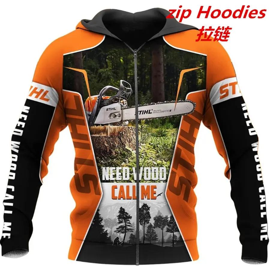 Lumberjack Zip Hoodie Chainsaw Mens Sweatshirt 3D Printed Graphic Pullover Oversized Mens Jacket Fashion Menswear Casual Hoodie