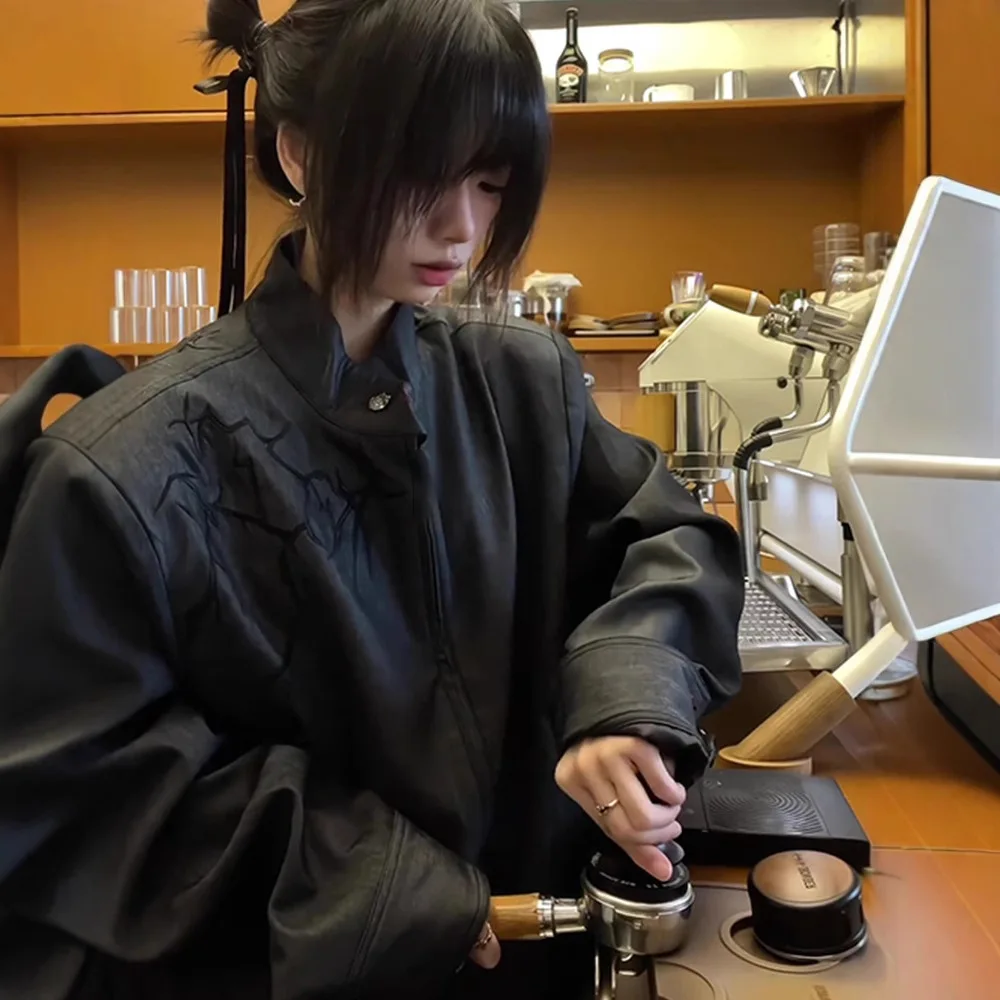 

Men's Clean Fit Cropped Thorn Jacket Spring Autumn Stand Collar Leather Coat Fashion Motorcycle Bomber Jacket