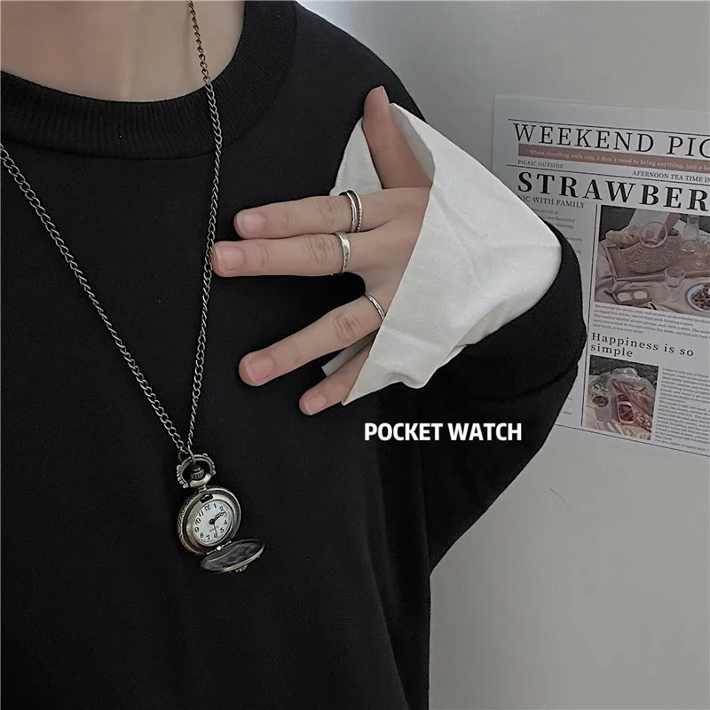 ผู้ชายอินเทรนด์นาฬิกาพ็อกเก็ตนาฬิกาผู้หญิง Retro Clamshell นาฬิกา MINI และสไตล์โบราณเรียบง่ายขนาดเล็กน่ารักสร้อยคอนาฬิกา Wome