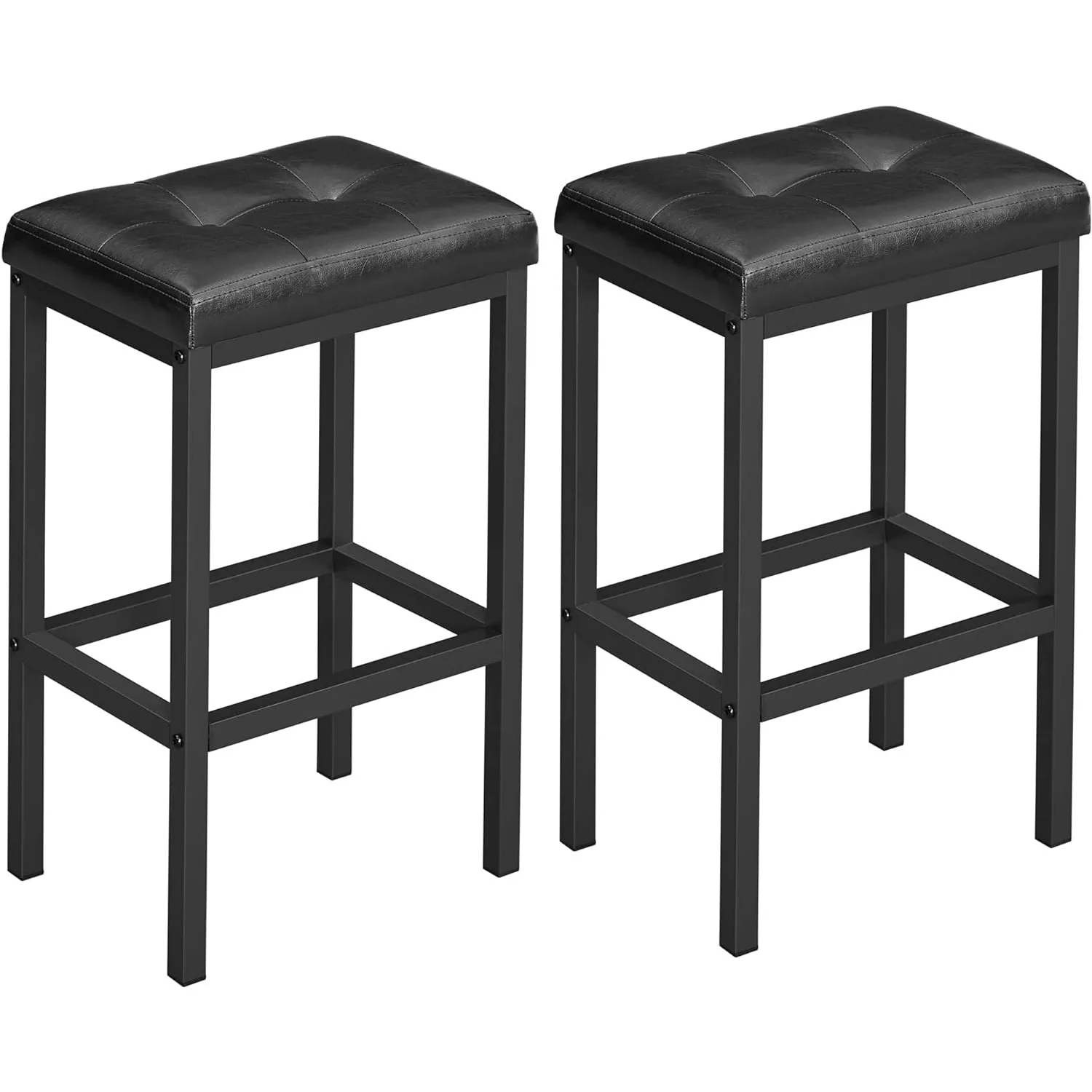 VASAGLE Bar Stools, Set of 2 PU Upholstered Breakfast Stool, 15.7 x 11.8 x 24.4 Inches, Backless, Simple Assembly, Industrial