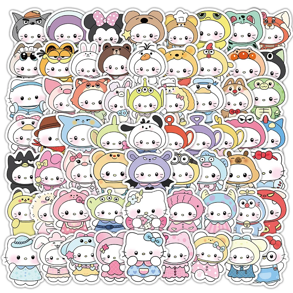 Autocollant graffiti mignon Sanurgente Hello Kitty, dessin animé drôle, autocollant pour ordinateur portable, bagage, jouet pour enfants, décalcomanie étanche, 10 pièces, 30 pièces, 50 pièces, 100 pièces