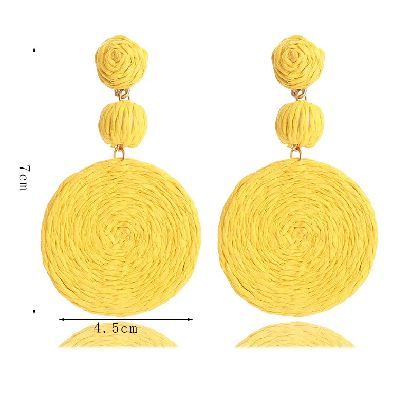 Summer Beach Bohemia Round Raffia Earrings For Women Boho Handmade Rattan Weave Drop Dangle Earrings Holiday Style