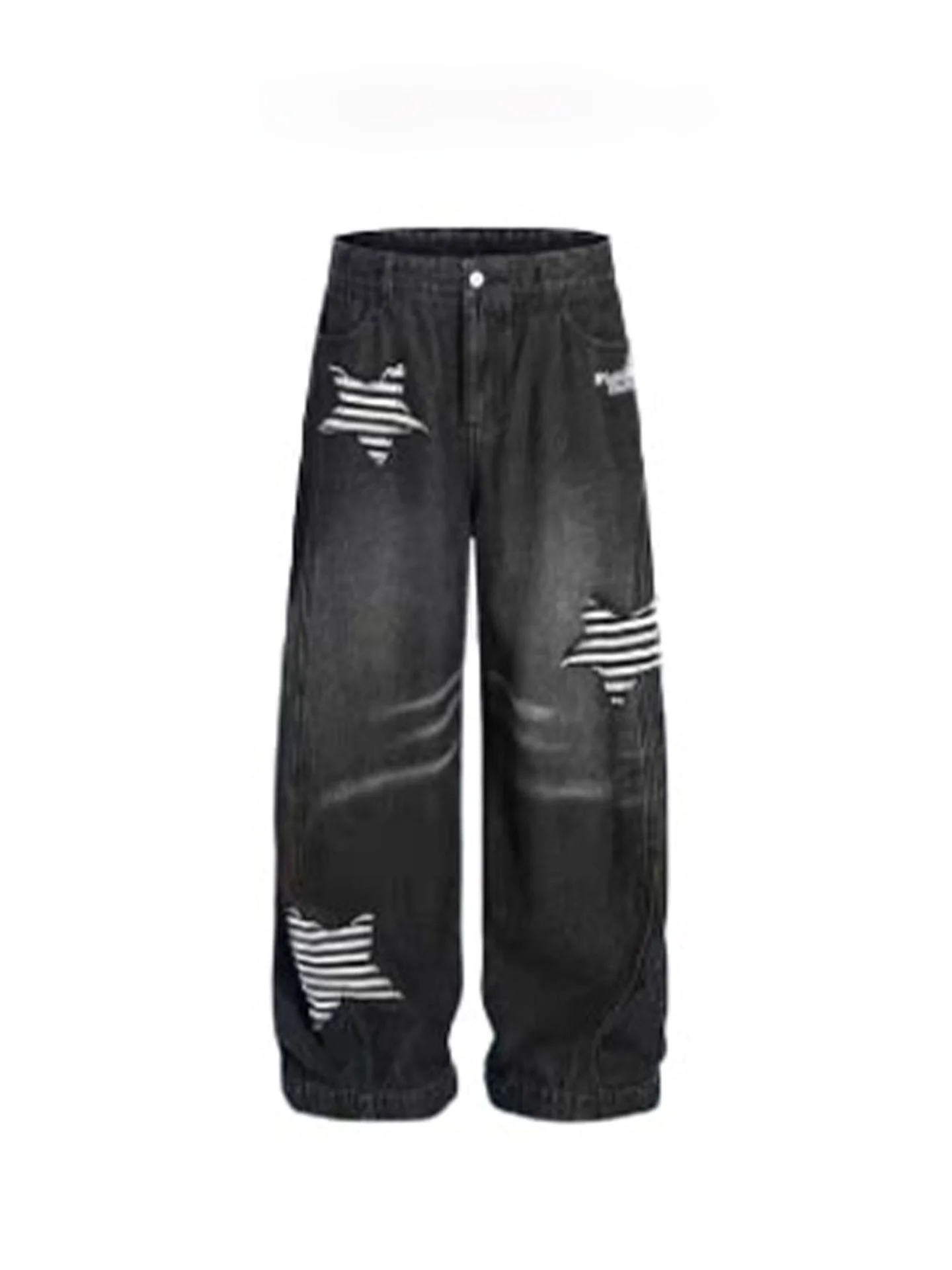 

American Retro High Waist Star Rabbit Loose Women's Jeans Autumn Design Sense Wide Leg Pants Commute Sle Zipper Closure