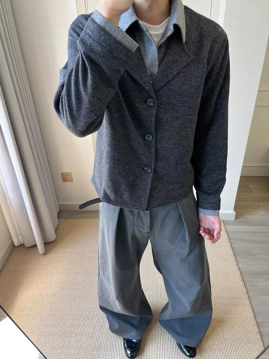 

American Retro Wheat Spike Color Blo Knitted Cardigan Men's Autumn Winter Design Lazy Sle Jaet Loose Fit Sweatirt Fab...