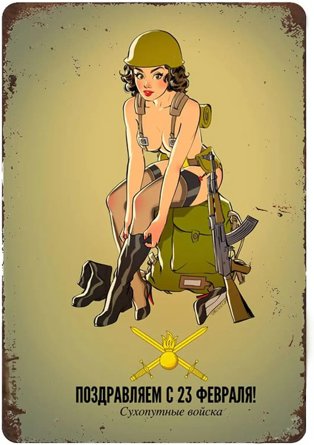 Vintage Tin Signs Pin Up Girl Military Sexy Hot Girl Metal Signs Nice Lady Wall Man Cave Decor Hot Female Soldier World War sign
