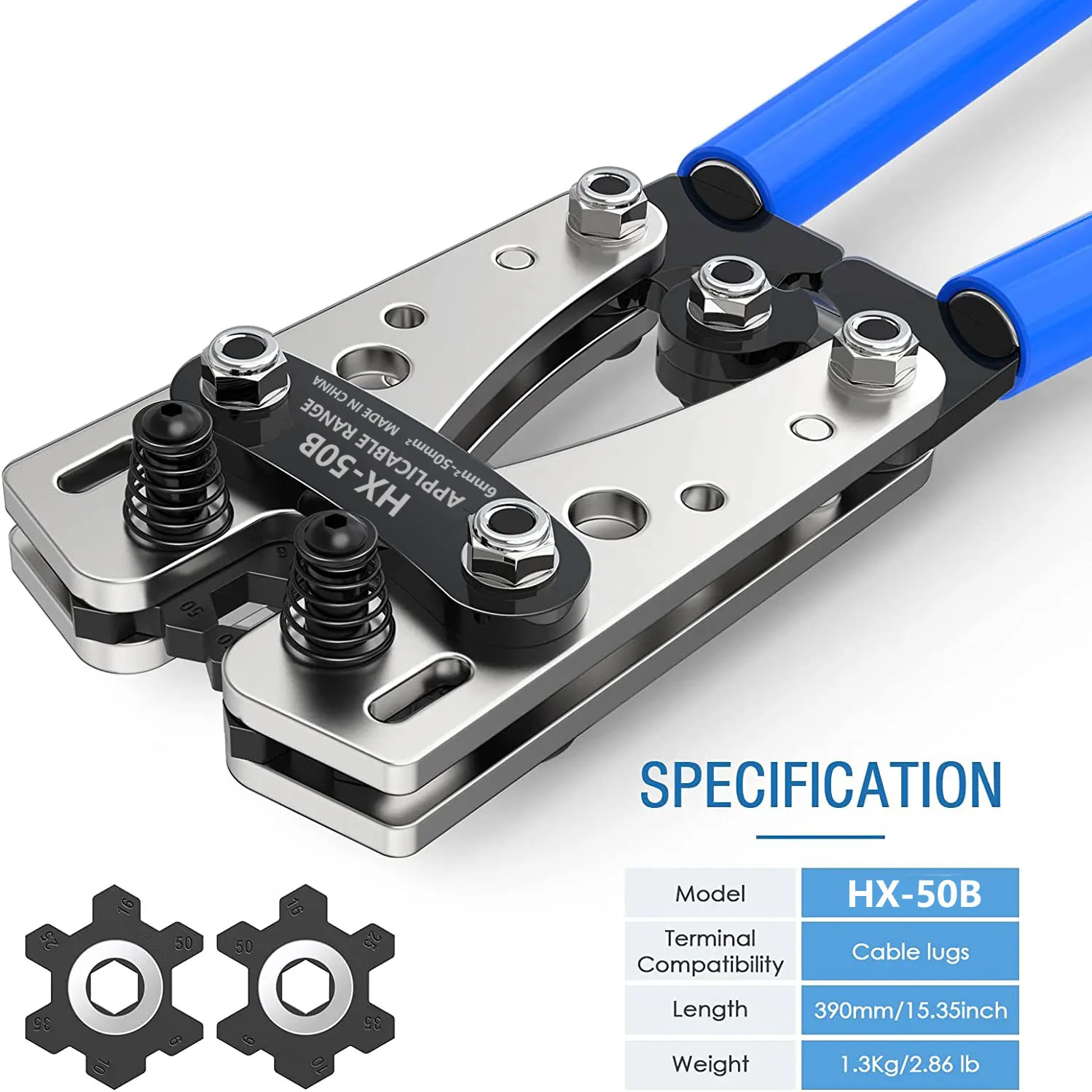 Herramienta de prensado de cables de batería con cortador de alambre, crimpadora de terminales de batería AWG 10-1/0 para terminales de Cable de