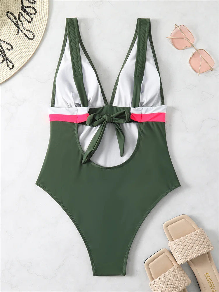 Maillot de bain une pièce à lacets, décolleté plongeant en v, monokini, body sexy, vêtements de plage pour femmes, nouvelle collection été 2024