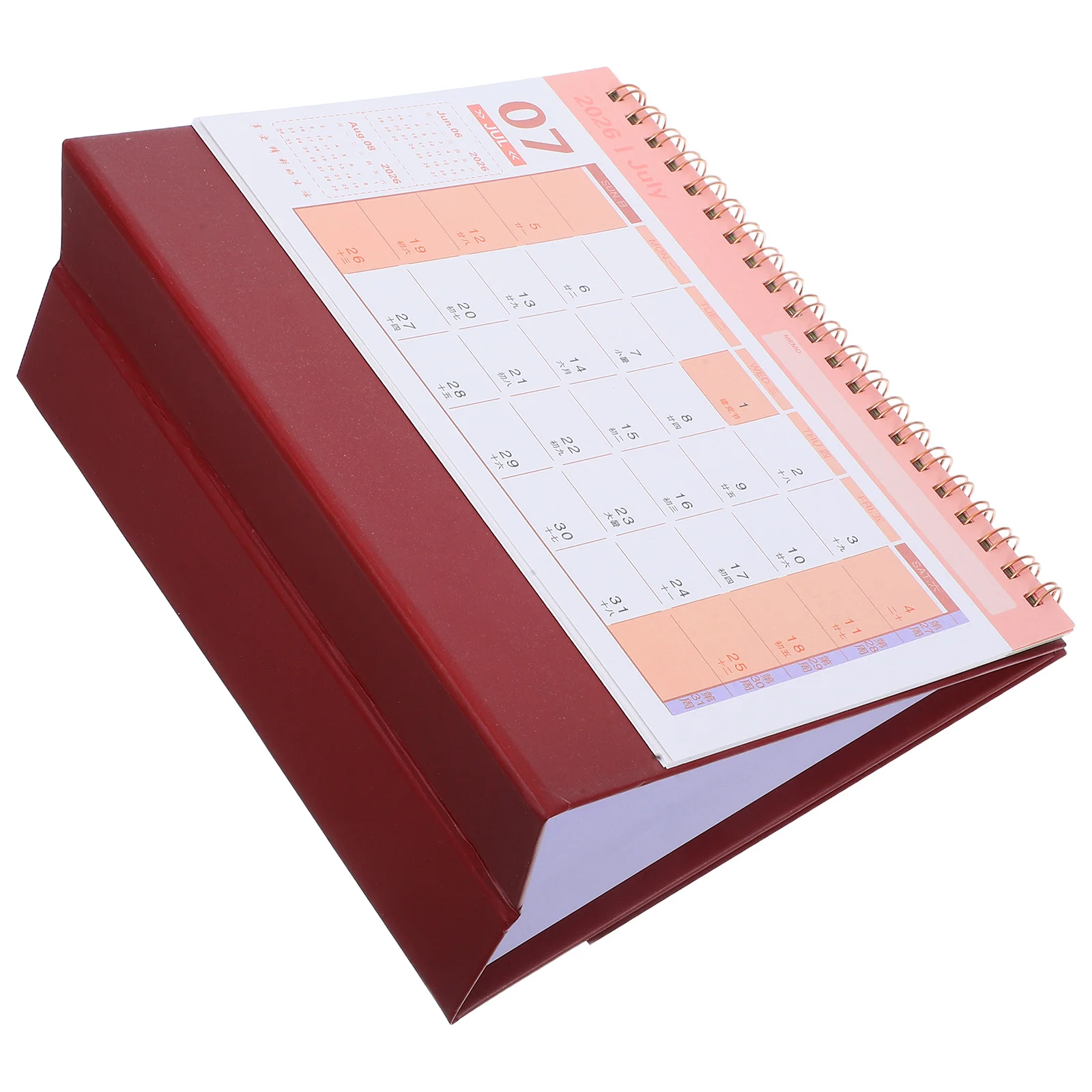 

2026 Desk Calendar Dark Red Minimalist Foldable Stand Up Twin-Wire Binding Daily Monthly Planner Office Home School