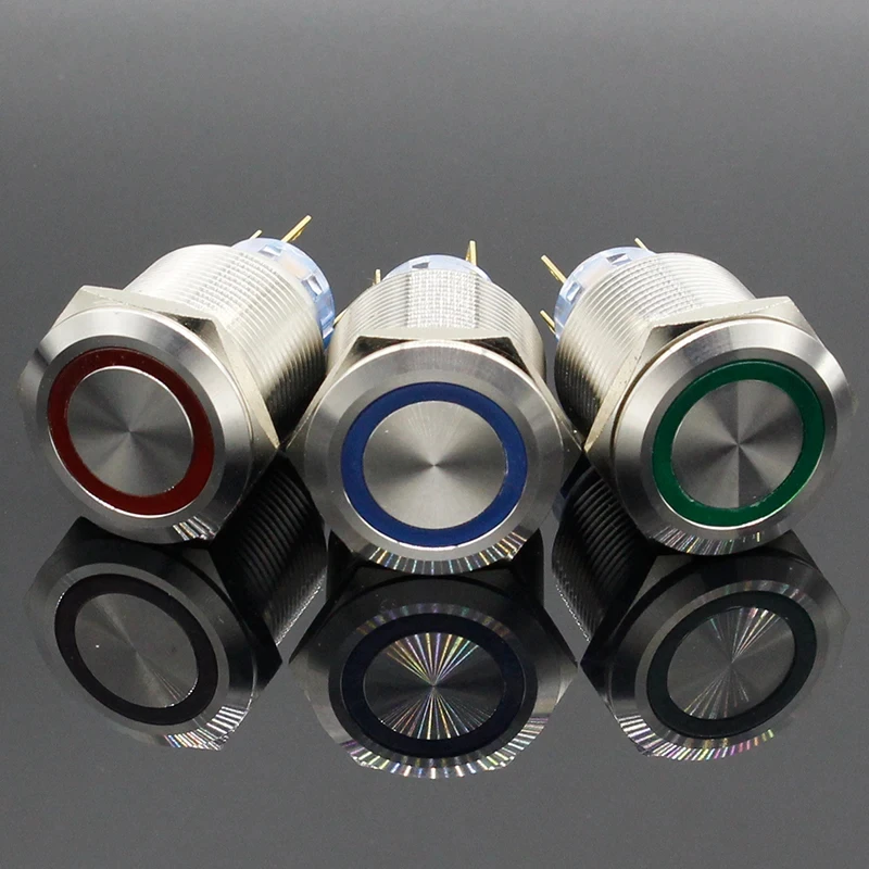 1PC 22mm 5V 12V 24V 220V LED Metal Power Push Button Switch Momentary/Latching Waterproof Blue/Green/Red/White/Yellow