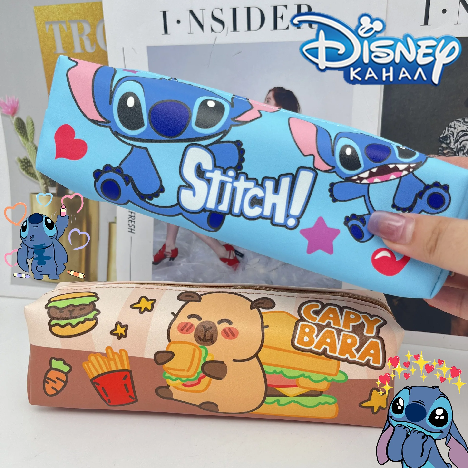 

Disney Anime Pencil Case Stitch PU Pen Bag Cartoon Students Storage Bag Stationery Pilbara Bear Pen Bag Kids Christmars Gifts