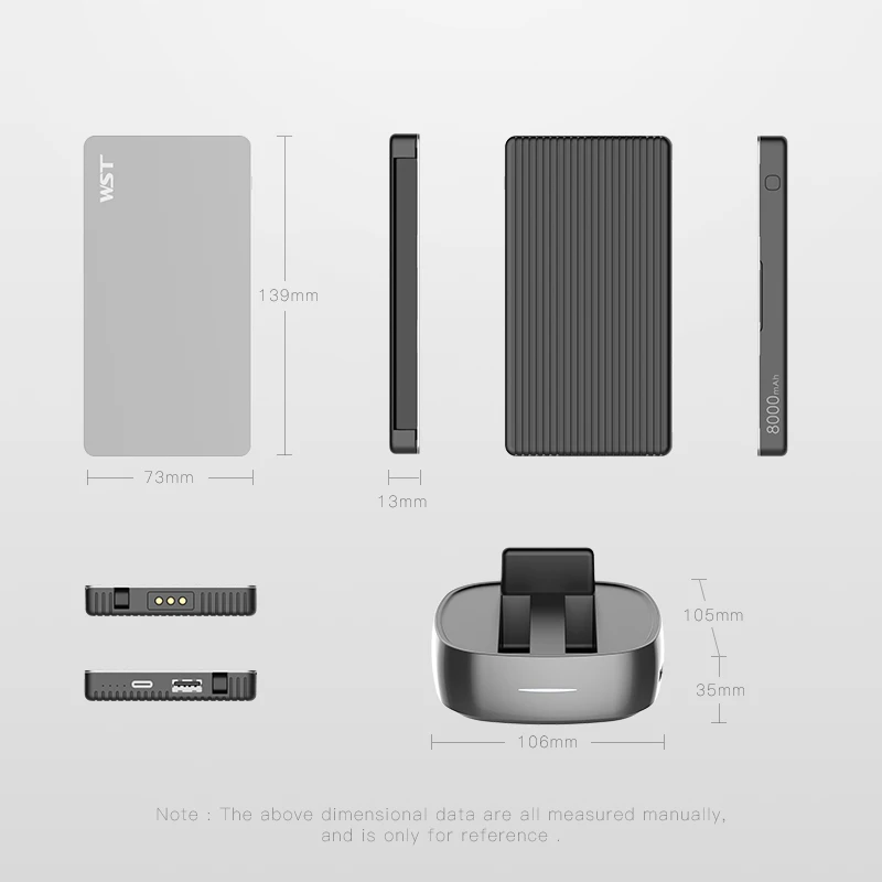 WST Power Bank Station 8000mAh External Battery Pack Built in Type C USB Lightning Cable Business Design Batteries For Phones