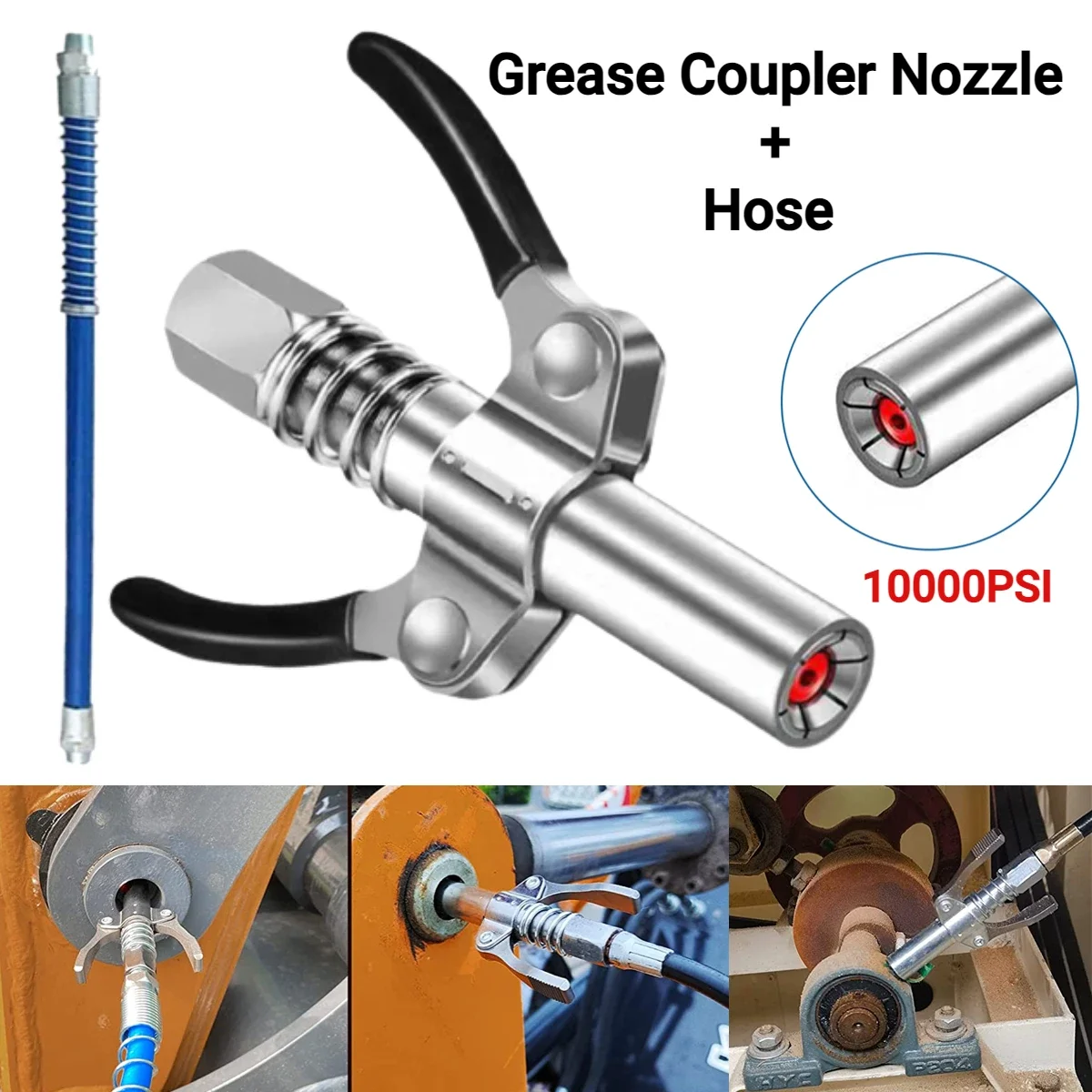 Grease Gun Coupler Gear Lock Pliers High Pressure Grease Nipple Grease Nipple New Style Grease Gun 10000 PSI NPTI/8 Auto Syringe