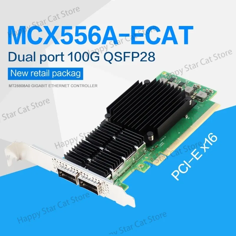Mcx556a-ecat 100g Dual Port Fiber Optic Network Card Connectx-5 Cx556a