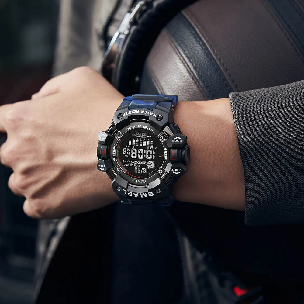 SMAEL-LEDデジタル時計,スポーツ腕時計,50 m,防水,ストップウォッチ,8050 mc,大型ダイヤル,アラーム