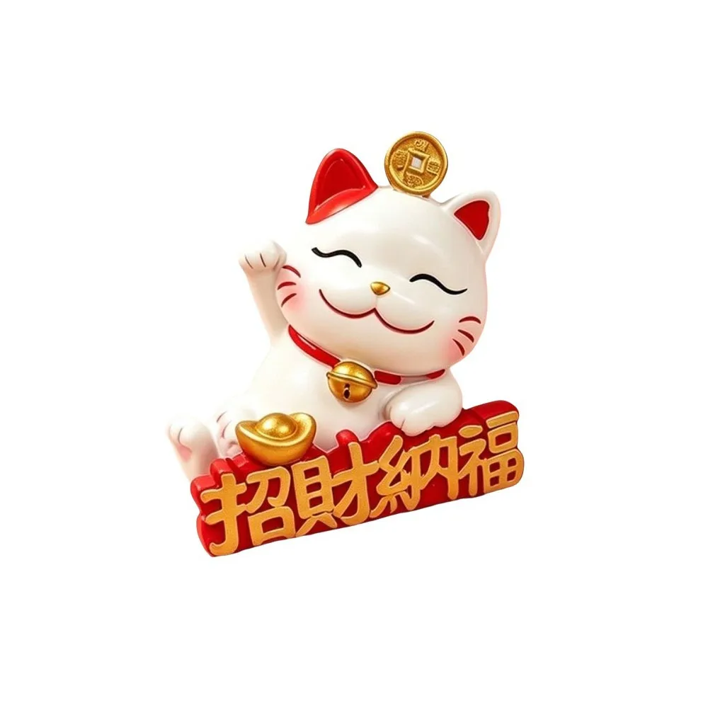 Resin Lucky Cat Figurines Chinese Style Cartoon Fortune Cat Car Interior Ornament Durable Welcoming Beckoning Fortune