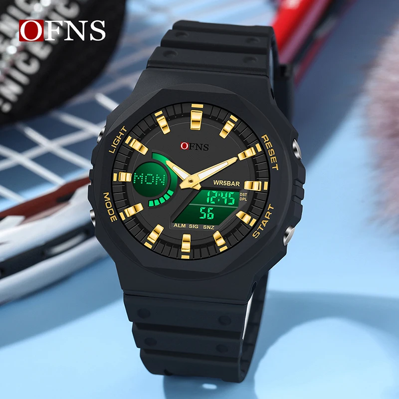 OFNS Top Brand Luxury G Style LED Digital Men Watch 50m Military Waterproof Sport Wristwatch Electronic Green Light Quartz Clock