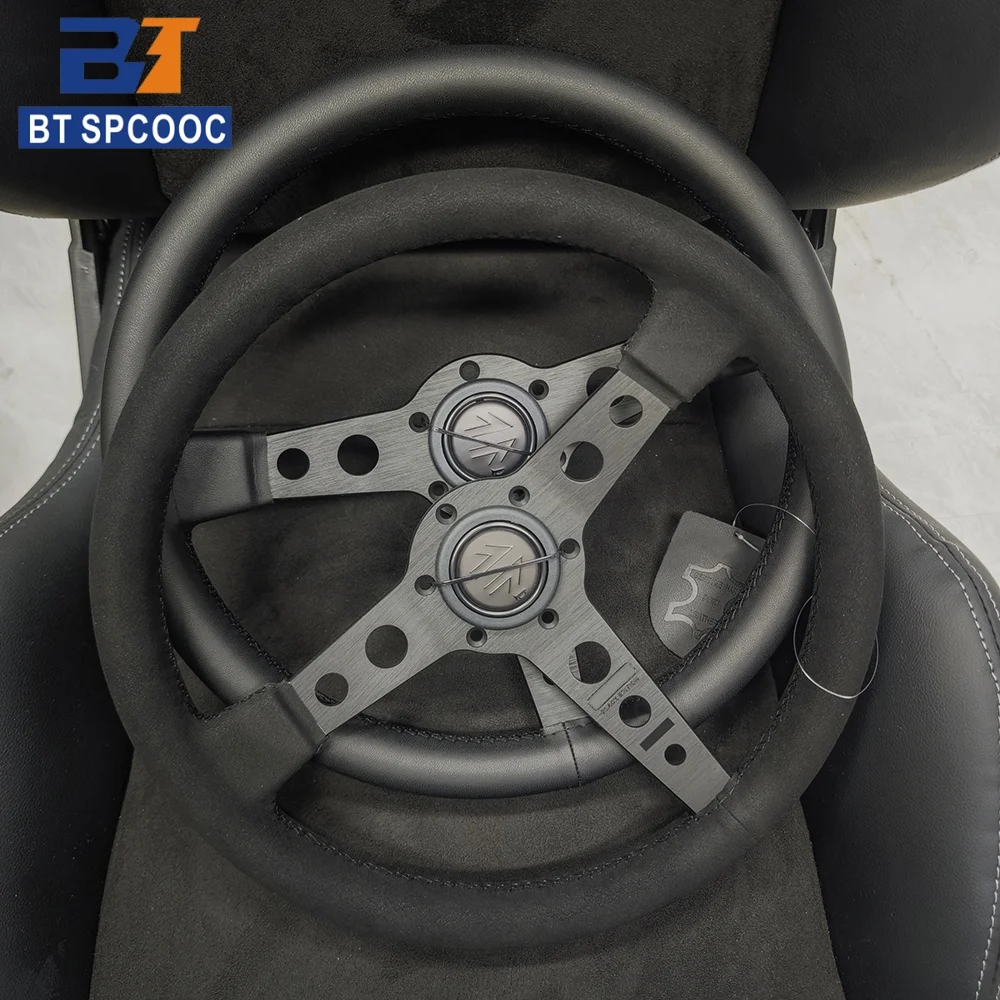 Black Edition Flat P5 Steering Wheel Real Leather / Suede Leather Universal 14inch 350mm Car Sports Steering Wheel