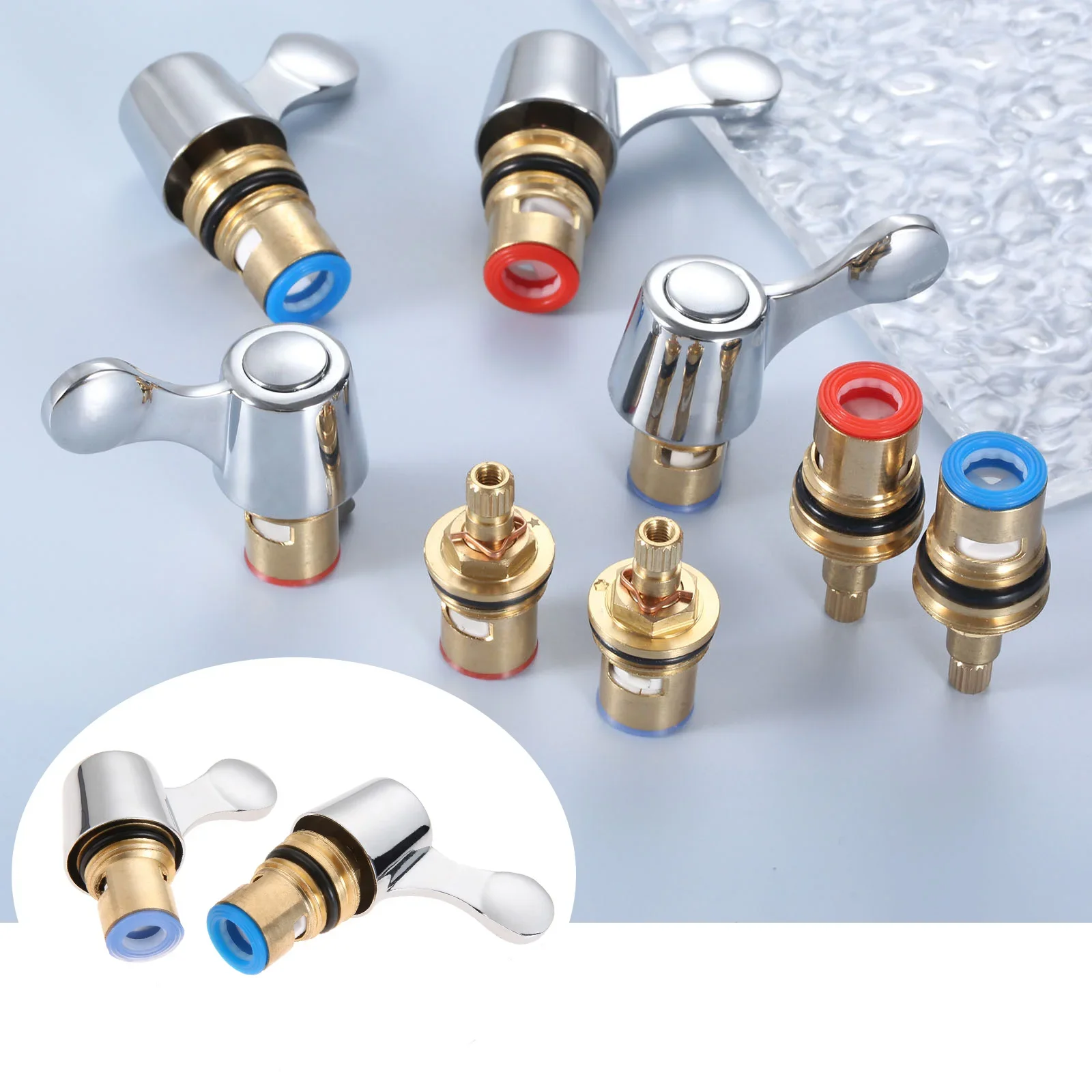 Válvula de grifo de disco de cerámica de latón, Cartucho de giro de un cuarto, inserto de 20 dientes, conexión de montaje, accesorio de grifo de baño, 1/2 