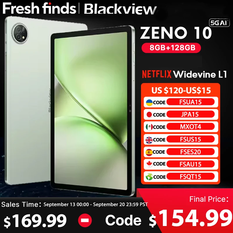 Blackview Zeno 10 5G AI Tablet 11-inch FHD+ 90Hz Display Quad Speakers 8800mAh Widevine L1  Android 15 Pad PC