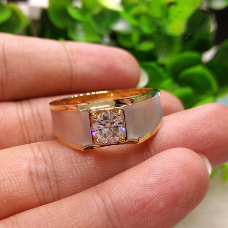 

18K Yellow Gold Color Diamond Style Ring for Men Fine Anillos De Bizuteria Square Gemstone Ring Gift for Boy Jewelry Free