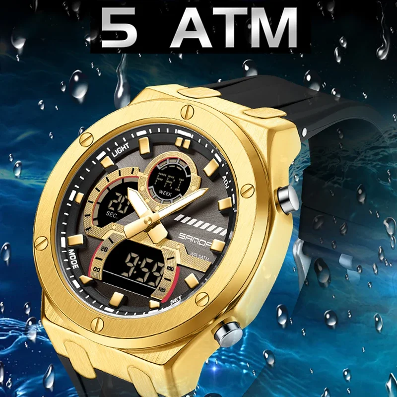 SANDA Fashion Youth Men's Watches Luxury Alloy Case Multifunctional Waterproof Watch Double Display Calendar Week Student Watch