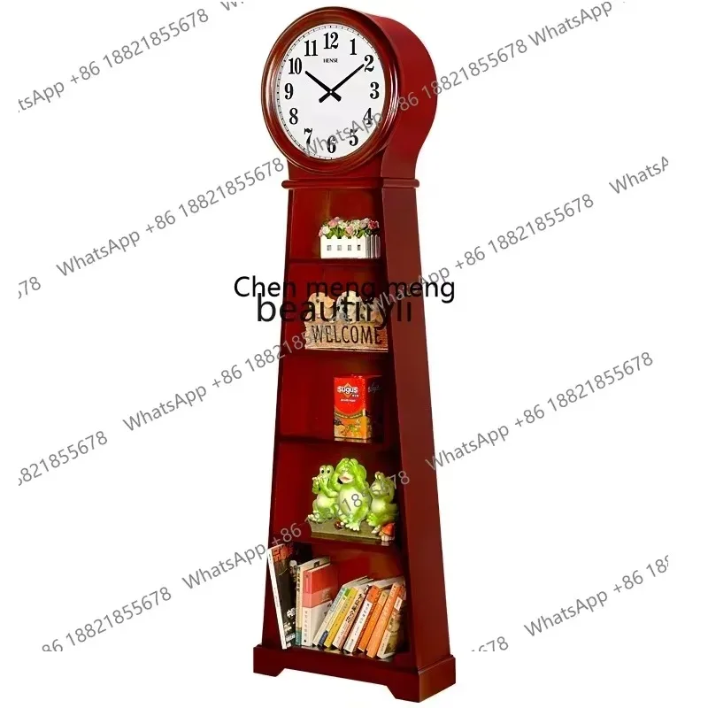 A   0R Solid wood floor clock Bookcase Living room Modern decorative locker Floor electronic clock R