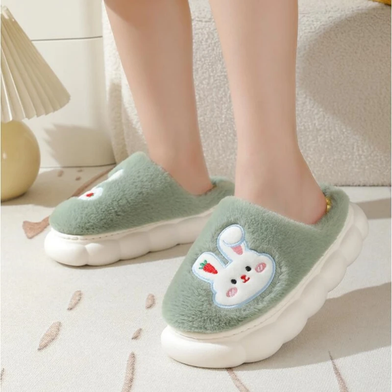 Winter House Warm Soft Plush Shoes Women Indoor Slippers Anti-slip Slippers Men Multi-Style Cute Rabbit Cartoon Fluffy Sandals