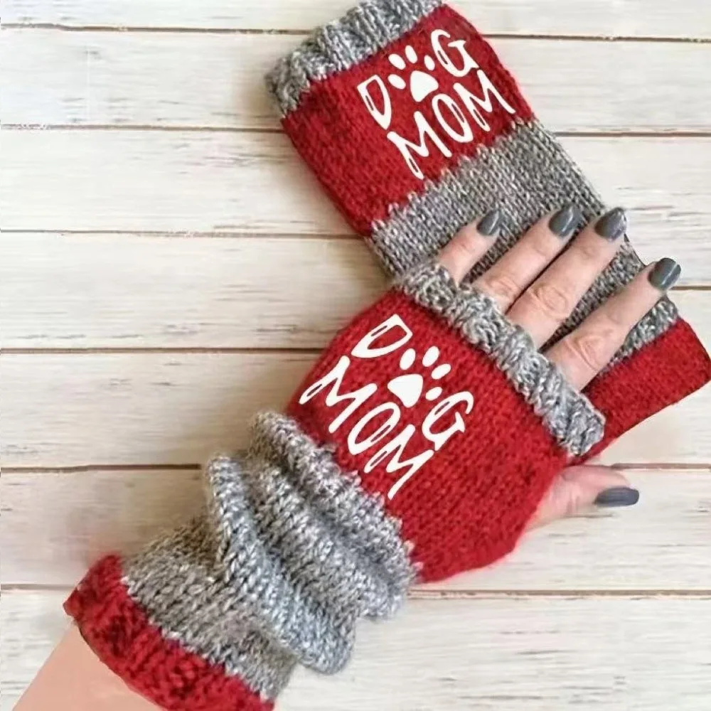 

High Quality Embroidered Knit Gloves Cotton Thickened Half Finger Gloves Warm Soft Mittens for Men Women