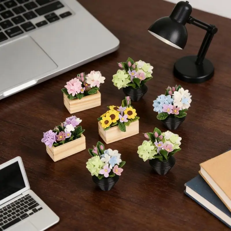 1/12 estatueta modelo flor vaso miniatura para casa boneca, acessórios exibição cena, adereços