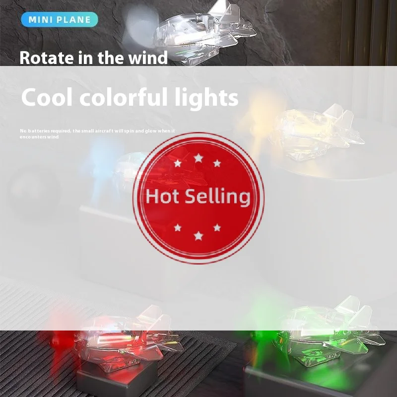 

1Pc Wind Powered LED Airplane Ornament For Motorcycles Handlebar Car Rearview Mirror At Night Rotating LED Lights Decoration