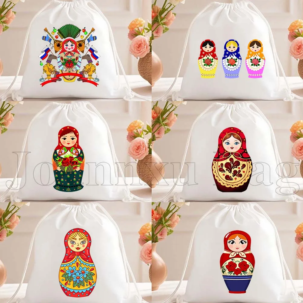 

Moscow Matryoshka Russian Soviet Tourist Gifts Nesting Doll Canvas Drawstring Bag Soccer Backpack Gym Sackpack Sports String Bag