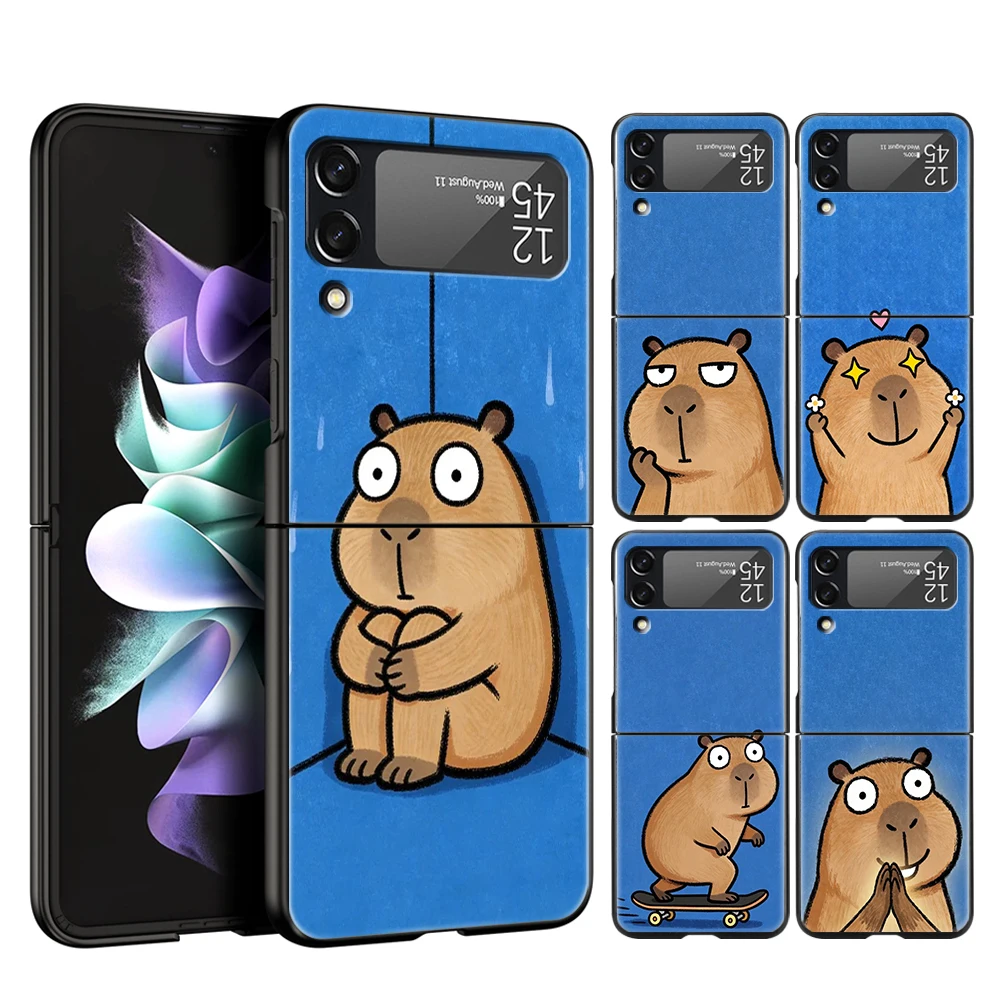 Phone Case for Samsung Galaxy Z Flip 3 4 5 6 7 8 Folding Shell For Samsung Z Flip4 PC Hard Cover Cute Capybara Funny