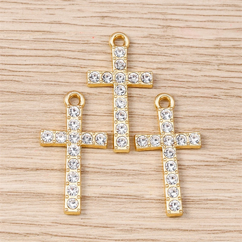 10 Stück 14 x 26 mm niedliche Kristall-Kreuz-Charms-Anhänger für Schmuckherstellung, Tropfen-Ohrringe, Halsketten, Armbänder, Zubehör, DIY-Handwerk, Geschenk – Detail 3