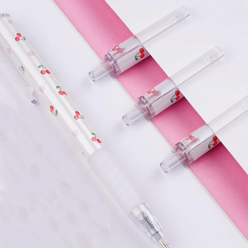 090F 2pc 0.5 mm Retractable Pens Cherry Pattern Black for Kids Xmas Birthday Gift