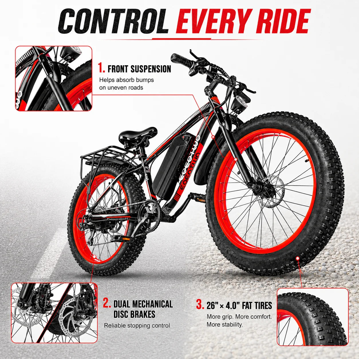 Electric Bike for Adults Teens, 1500W Motor, 34 Mph & 60 Miles, 26" Fat Tire All-Terrain Electric Mountain Bike with 48V 15AH Removable Battery, Dual Brake Off-Road Ebike image 4