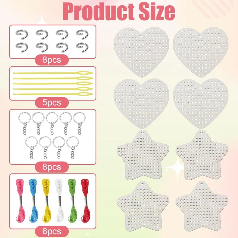 8pcs/set Wooden Heart Cross Stitch Keyring Embroidery Set Mini Sewing DIY Key Chains for Beginners Small Cross Stitch Sewing