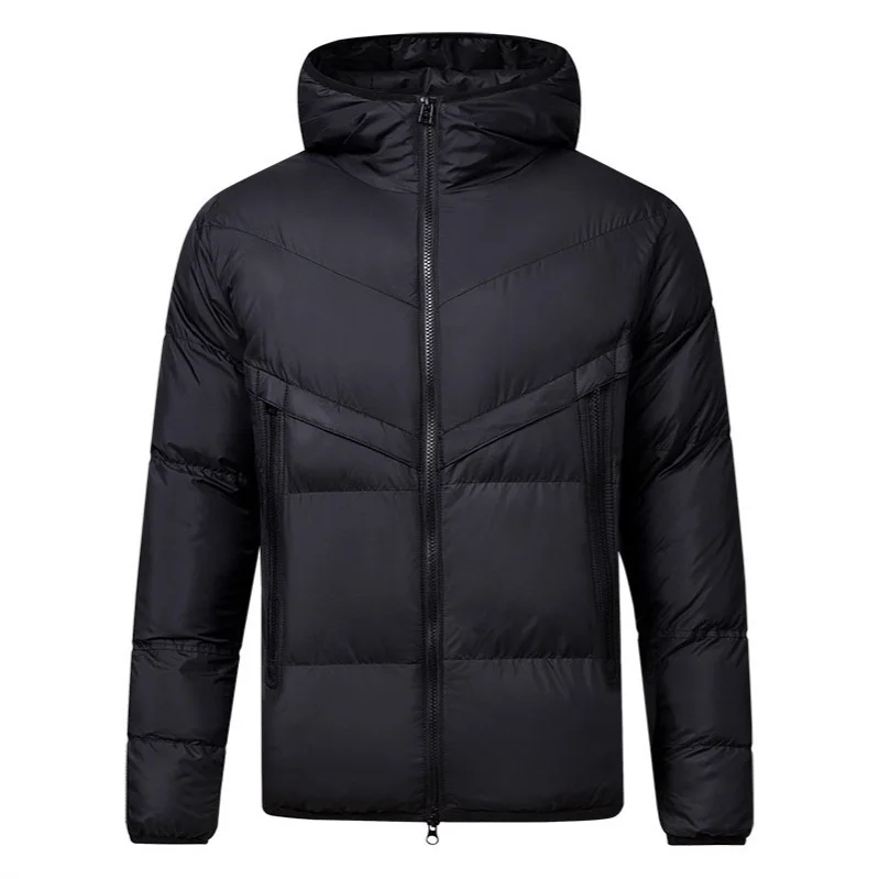 Man Winter Down Coat Fashion Contrast Color Patchwork Male Jacket Thicken Warm Soft Long Sleeve Pocket Hooded Men Outerwear