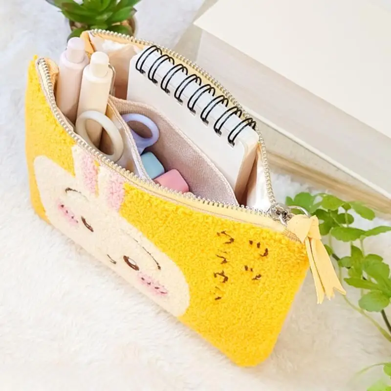 Lindo dibujo animado Kawaii Chiikawa Hachiware Usagi Momonga felpa bordado lienzo empalme monedero papelería estuche para lápices