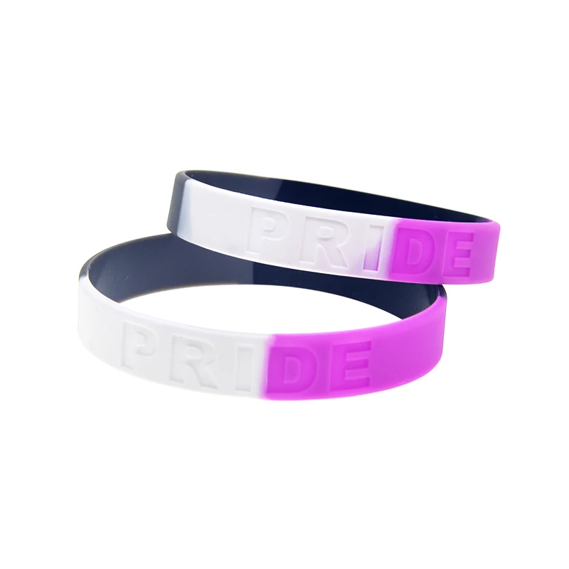 1 PC Subsection Color Black Grey White Purple Pride Silicone Bracelet Debossed Logo