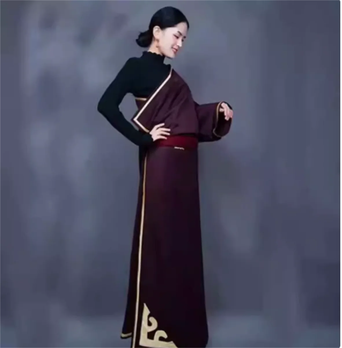 Gaun Tibet gaun langsung anak perempuan Guozhuang dance jubah Tibet muda satu potong