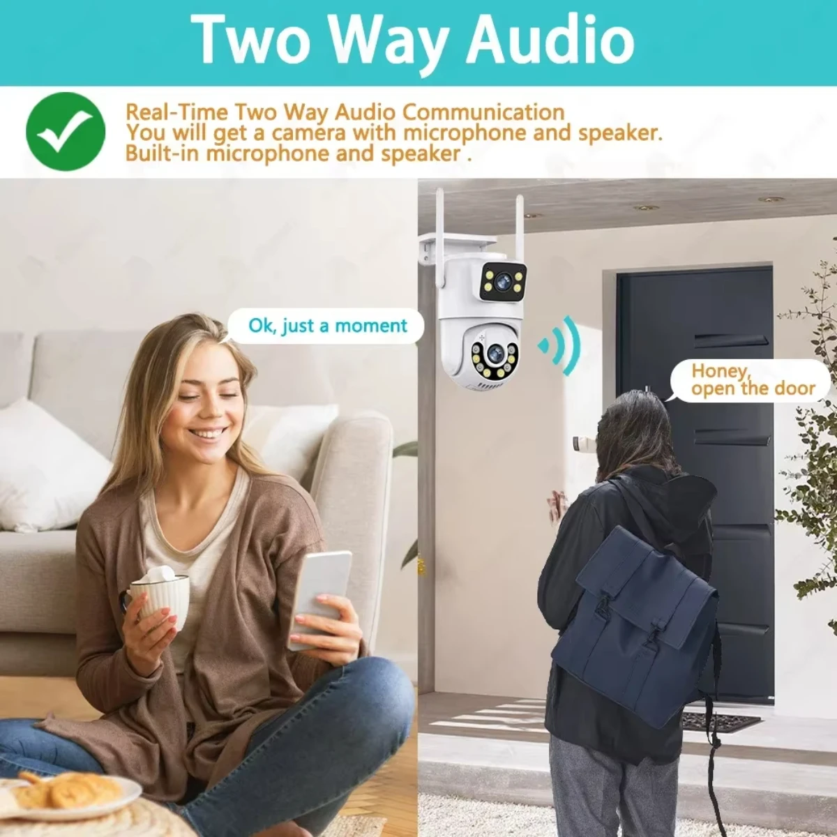 IPC360 Home 4K 8MP Dual Lens Dual Screens Mini Wireless PTZ Camera 2-Way Audio Color Night Vision Outdoor Waterproof Wifi Camera