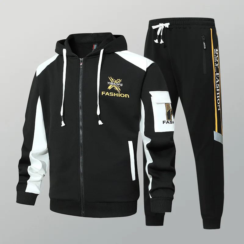 Men's High-End Fashion Zipper Cardigan And Pants Two-Piece Set Casual Sportswear Spring Autumn Printed Commuting Outfit