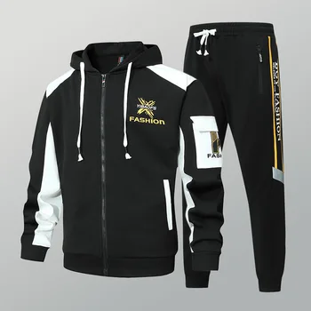 Men's High-End Fashion Zipper Cardigan And Pants Two-Piece Set Casual Sportswear Spring Autumn Printed Commuting Outfit 2