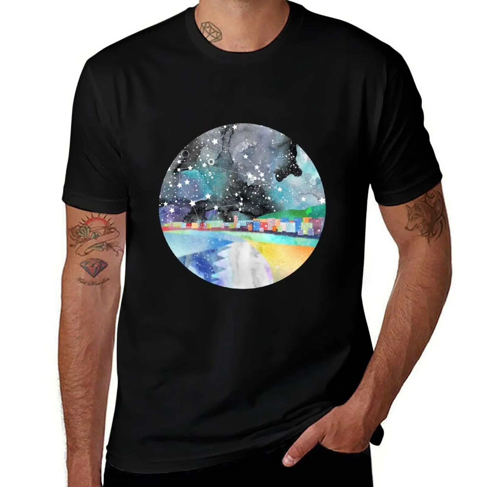 Taurus Constellation Coastal Print T-Shirt Work Short Sleeve Cotton Top T-Shirt