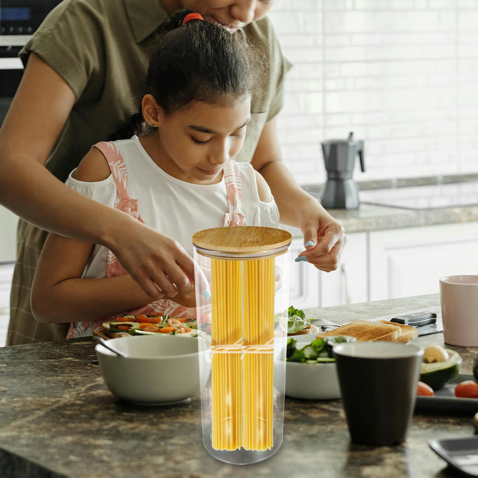 

Sealed Storage Container Reusable Bamboo Jar for Dry Foods Spaghetti Noodles Candy Jujube Pantry Storage Jars with Airtight Lids