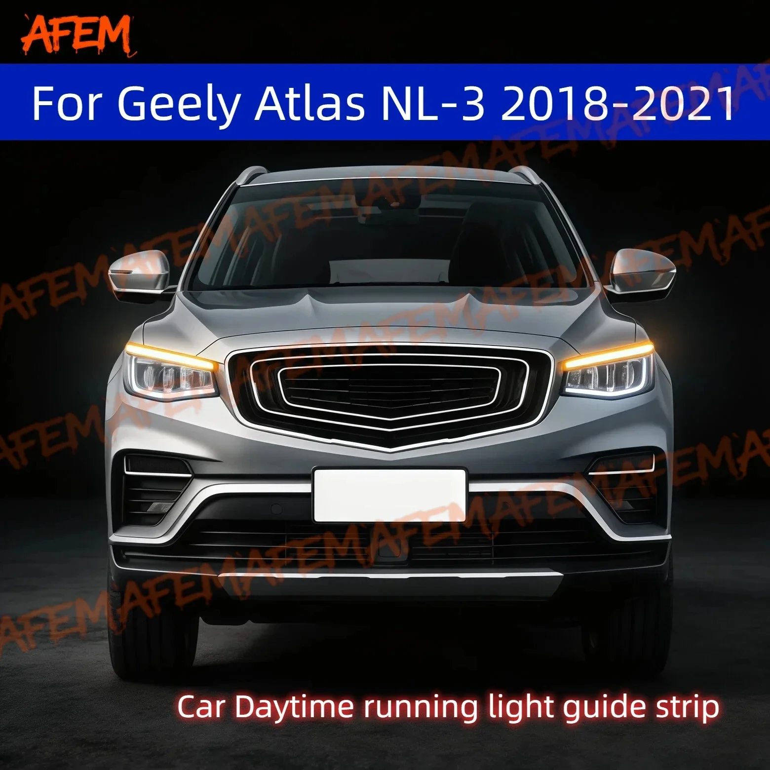 Car DRL Daytime Running Light Start Scan Style Sequential Flowing Turn Signal Light Ultra-Thin LED For Geely Atlas NL-3 18-21