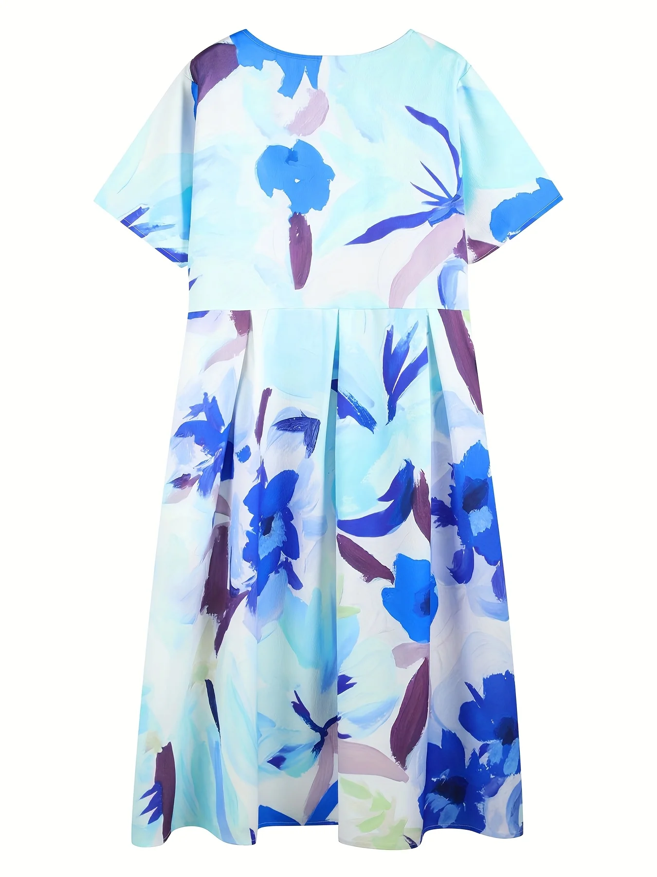 Blue Women's oversized woven casual summer round neck dress Blue