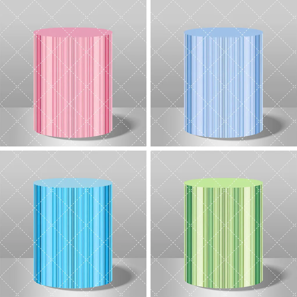 Mehofond Stripe Cylinder Cover Background Pink Blue Green Kid Birthday Wedding Baby Shower Portrait Cake Plinth Elastic Backdrop