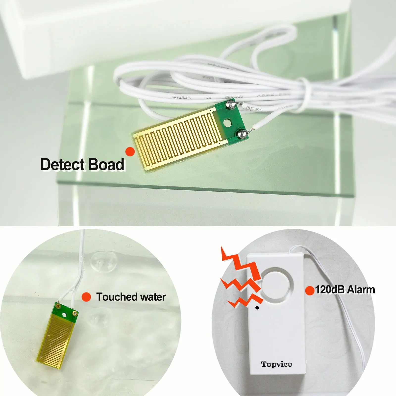 Sensor de alarme sem fio, sistema de alarme de segurança residencial para casa com detecção de vazamento de água por voz, db